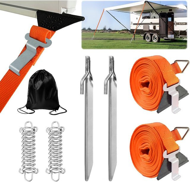 CHEDONGDONG Storm Band Straps zur Markisenbefestigung für Caravan und Camping, orangefarbene Spanngurte für Thule, Fiamma und Dometic Markisen - Bild 1