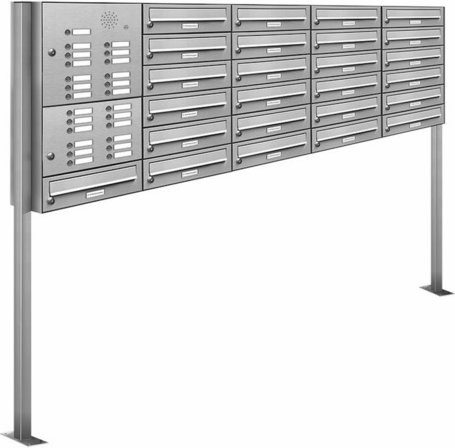 AL Briefkasten-System für 25 Parteien, freistehend, silberfarben, B/H/T: 199,5 x 150 x 27,5 cm - Bild 1