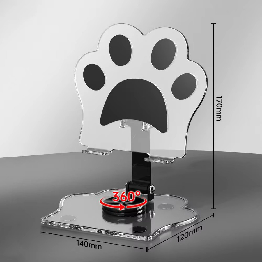 Trinkwasser Nette Katze Pfote Tablet und Smartphone Ständer aus Acryl, faltbar und drehbar, Farben: Schwarz und Transparent - Bild 3