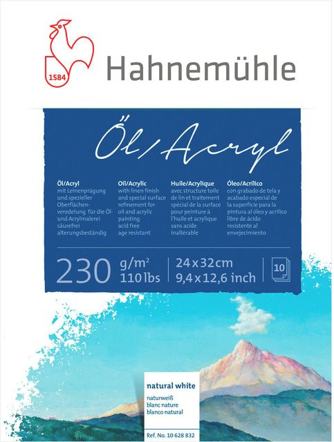 Hahnemühle Professionals Öl- und Acrylmalblock aus Zellstoff in Naturweiß, 10 Blatt, B: 24 cm, H: 32 cm - Bild 1