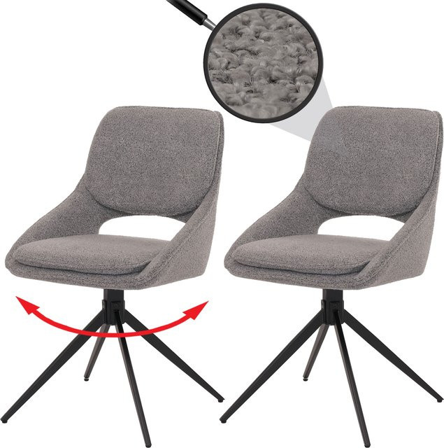 2er-Set MCW Esszimmerstuhl N73 in Grau mit drehbarer Auto-Return Funktion und Boucle-Stoff - Bild 1
