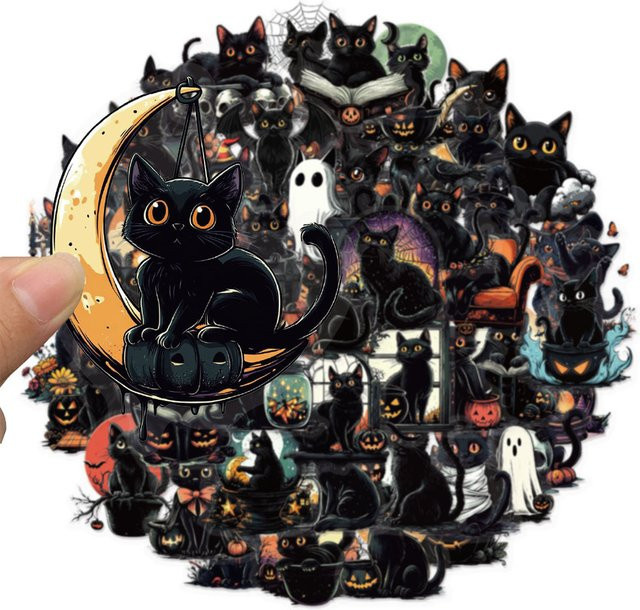 Charile Cartoon Schwarze Katze Aufkleber Set, Wasserdichte Sticker für Laptop, Skateboard und Auto, Mehrfarbig - Bild 1