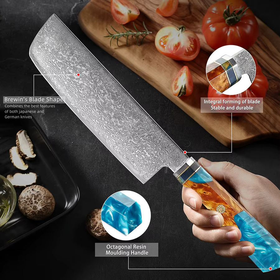 Xituo Nakiri-Messer aus Damaststahl, 17,78 cm professionelles japanisches Küchenmesser für Fleisch und Gemüse in Multicolour - Bild 4