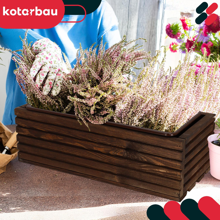 Kotarbau Holz-Gartenpflanzkasten für die Terrasse mit Einsatz, Braun, B: 44 cm, T: 20 cm, H: 20 cm - Bild 4