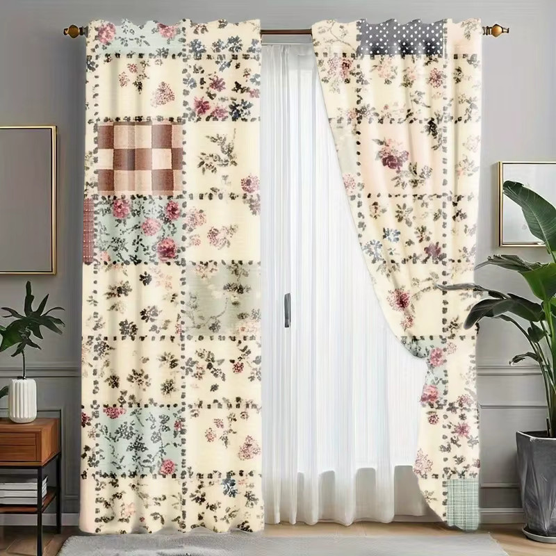 VIKAMA 2-teiliges Vorhangset mit Blumenmuster in Multicolour, verdunkelnde Gardinen mit Ösen, Breite: 137 cm, Tiefe: 45 cm - Bild 2
