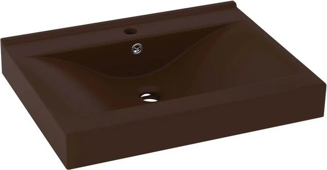 vidaXL Luxus-Waschbecken aus Keramik mit Hahnloch, Wandhängend, Braun, B: 60 cm, T: 46 cm, H: 16 cm - Bild 1