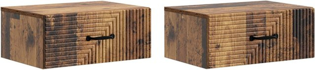 Set aus 2 wandmontierten Nachttischen von vidaXL aus Altholz in Braun, Modernes Industrial Design, B/T/H: 49 x 34,5 x 20 cm - Bild 1