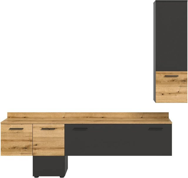 Inn.Furn Wohnwand Elian in Grau und Eiche mit Soft-Close und integrierter Beleuchtung, Breite: 195 cm - Bild 1