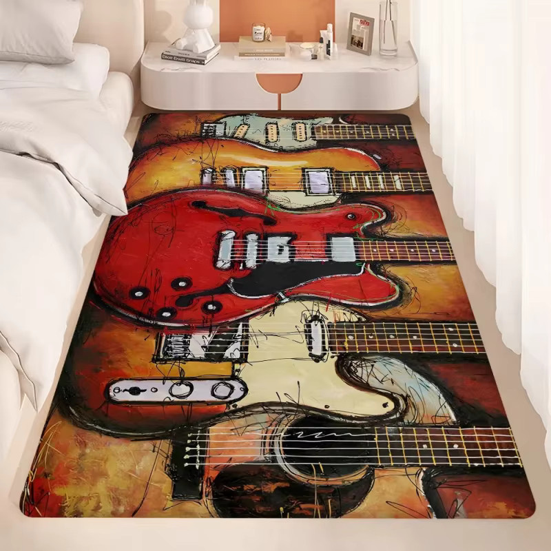 VIKAMA Weiche Bodenmatte mit Musik-Gitarren-Motiv in Multicolour, Rechteckig, B/T: 120 x 80 cm - Bild 1