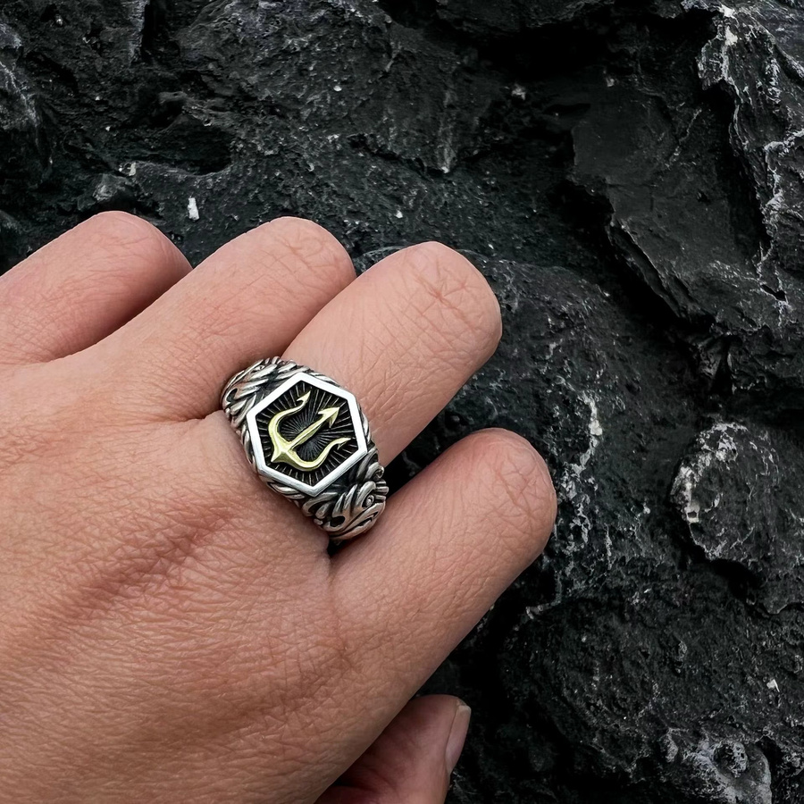 LENNIK Ring, Gold, Poseidon Dreizack, Unisex - Bild 2