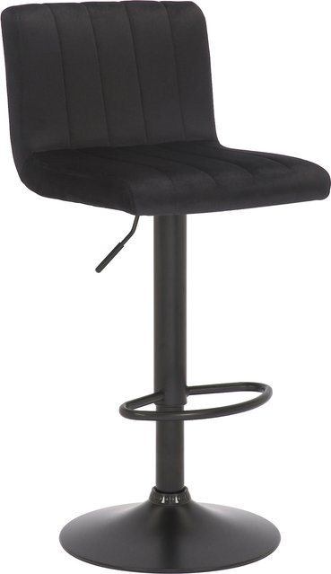 CLP Barhocker Jamie gepolsterter Barstuhl mit Samt-Bezug in Schwarz mit senkrechtem Steppmuster, drehbar und höhenverstellbar - Bild 1