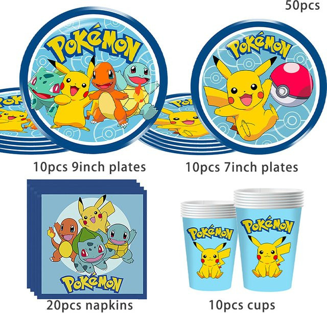 Potdemiel Pokemon Party Einweg-Geschirrset mit Pikachu Motiv in Mehrfarbig für deine Geburtstagsparty Dekoration - Bild 1