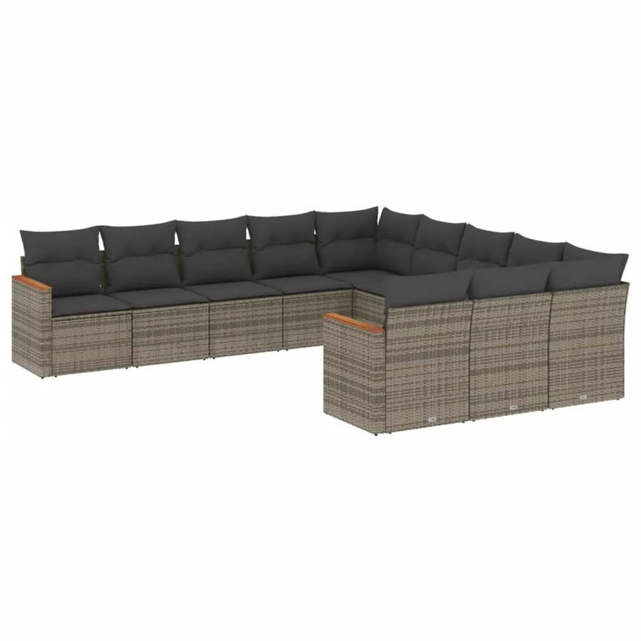 vidaXL 11-tlg. Garten-Sofagarnitur in L-Form aus Poly-Rattan und Metall, Grau mit Kissen und abnehmbaren Bezügen - Bild 2