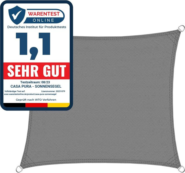 Karat Sonnensegel atmungsaktiv quadratisch für Garten, Terrasse und Balkon, Grau, B/B: 3 x 3 m - Bild 1