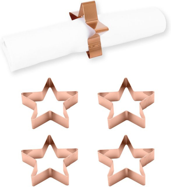 ECHTWERK Serviettenring-Set mit Stern-Design in Kupfer, 4 Stück, B: 2 cm, H: 7 cm, T: 2 cm - Bild 1
