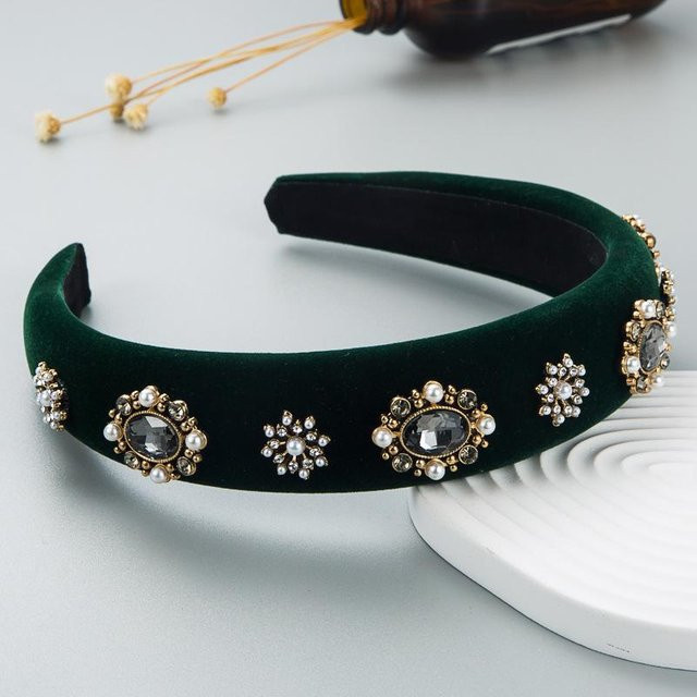 Rd lala Haarreifen, Samt, Strass Stein, Blume, Grün, Damen - Bild 1