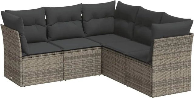 vidaXL 5-tlg. Garten-Sofagarnitur in L-Form aus grauem Poly-Rattan mit Kissen und Stauraum Modell 37 - Bild 1