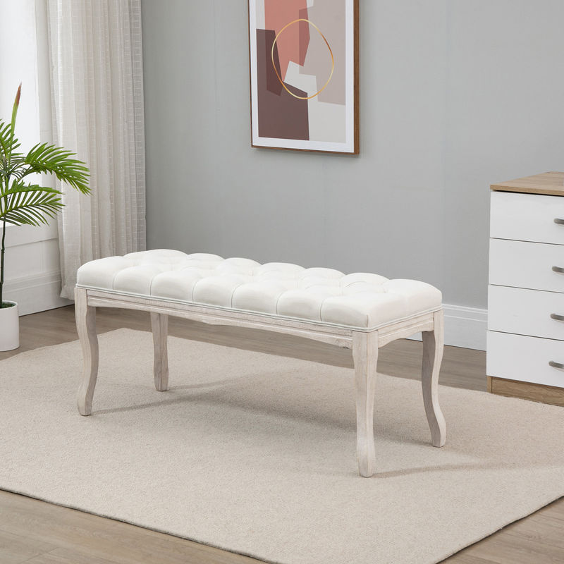 HOMCOM Polsterbank Vintage aus Gummiholz mit Leinenbezug, Truhenbank für Schlafzimmer und Wohnzimmer, Farbe: Beige, B/T/H: 110 x 40 x 48 cm - Bild 2