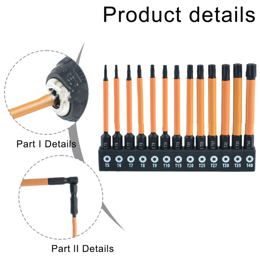 DAZZLEEX 13-teiliges Stern Bit Set aus Legierungsstahl mit 1/4 Zoll Hex Schaft für T5-T40 Reparaturwerkzeug - Bild 2