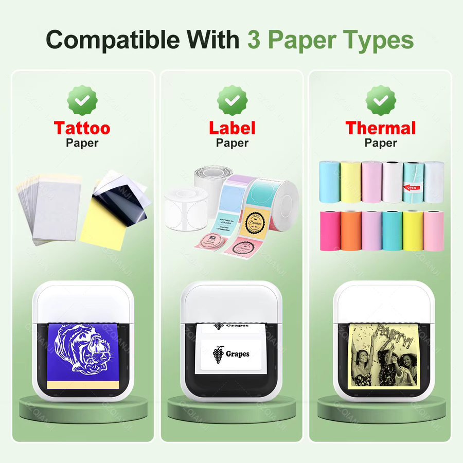 GZQIANJI Multifunktionaler 3-in-1 Thermodrucker für Etiketten, Fotos und Tattoo-Transfer in Weiß - Bild 2