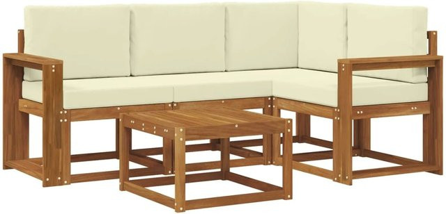 vidaXL Outdoor-Sofagarnitur in L-Form aus Akazienholz mit 5 Kissen in Beige und Natur - Bild 1