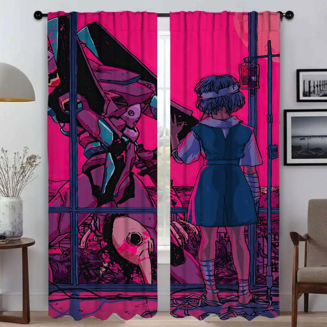 E-EvangelionS Vorhänge für Wohnzimmer und Zimmer, 2 Paneele, Halloween Dekoration, Farbe: Pink, B: 50 cm, H: 70 cm - Bild 1