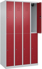 C+P Doppelstock-Spind Classic PLUS mit 4 Abteilen, Farbe Lichtgrau/Rubinrot, B/T/H: 100 x 50 x 185 cm - Bild 1