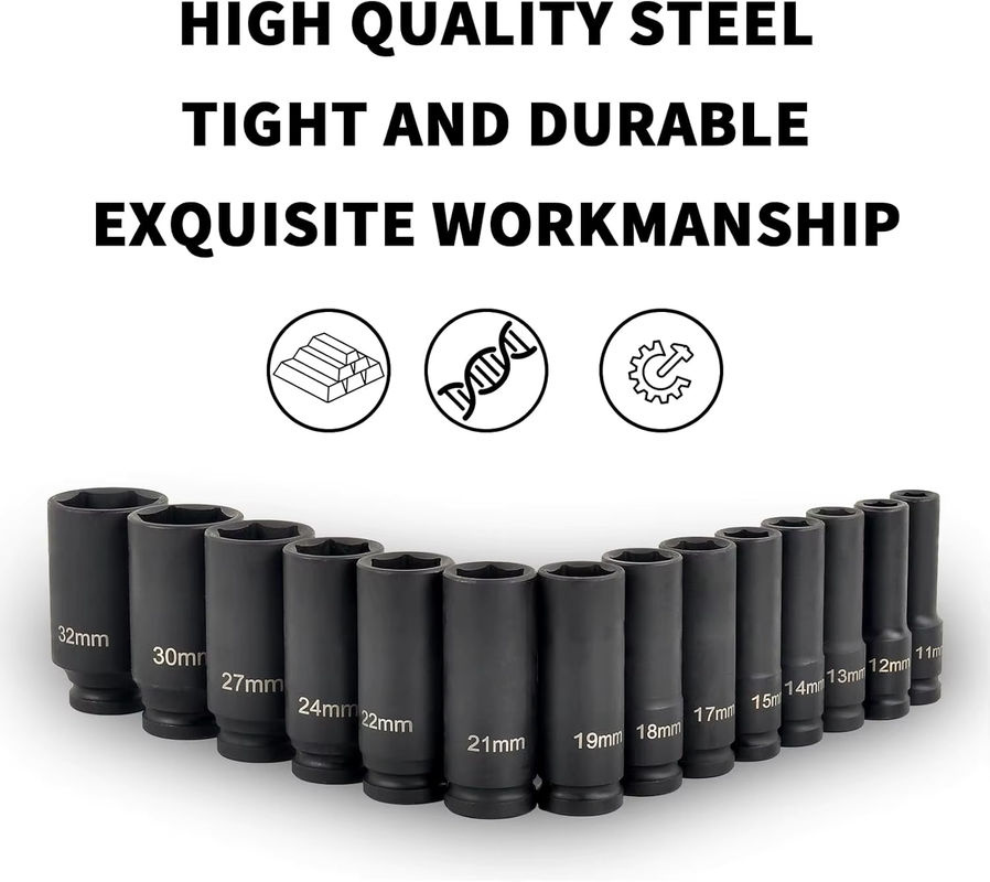 NIUXIANG 1/2 Zoll Impact-Steckschlüssel-Set mit Sechskant-Verlängerungen und Aufbewahrungskoffer, Grau, 8–32 mm - Bild 2