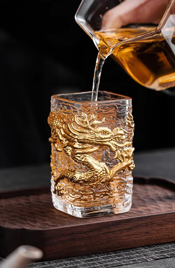 Golden Dragon Glas-Teetasse PDQ in Gold, hitzebeständige Teetasse für chinesischen Gongfu-Tee, Master Cup Einzelportions-Teegeschirr-Set - Bild 2