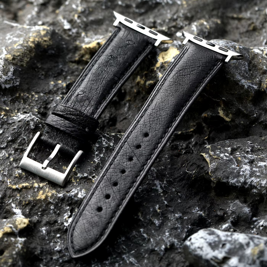 Raystray Uhrenarmband Straußenleder, Schwarz, Herren - Bild 2