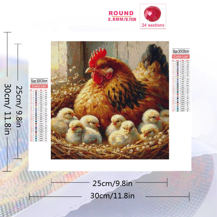 Momoart Diamant-Stickerei Huhn-Tier-Gemälde als DIY-Strass-Diamant-Mosaik in Multicolour, B/B/H: 20 x 20 x 20 cm - Bild 2