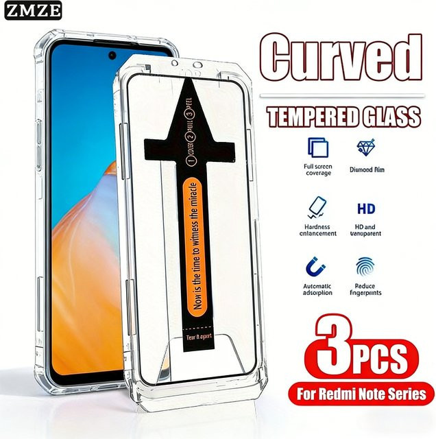 3er-Pack Xiaomi Redmi Note 15 14 13 Pro Plus Schutzglas Transparent mit 3D Heißgebogenem Display-Schutz - Bild 1