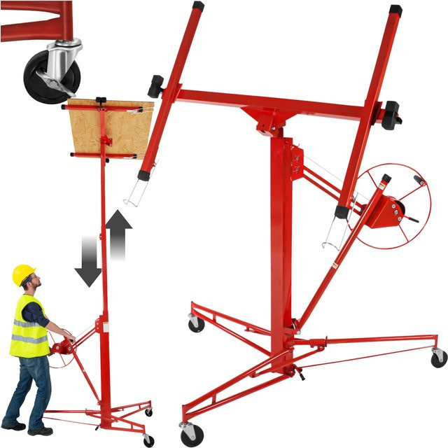 tectake Plattenheber Rot, neigbar mit breiten Stativfüßen und 3 Lenkrollen inklusive Feststellbremsen, H x B x T: 185 x 153 x 140 cm - Bild 1