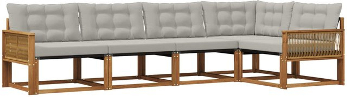 vidaXL Outdoor-Sofagarnitur aus Akazie mit 5-teiligem Set und Kissen in Natur und Hellgrau - Bild 1