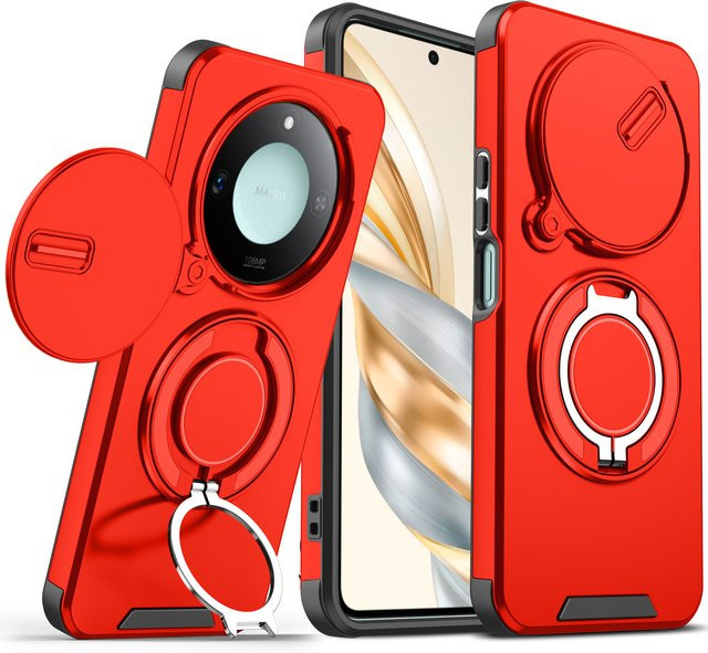 Robuste Schutzhülle für Honor X9A und Honor Magic 5 Lite mit magnetischer Halterung und Schiebe-Kameraschutz in Pink/Rot - Bild 1