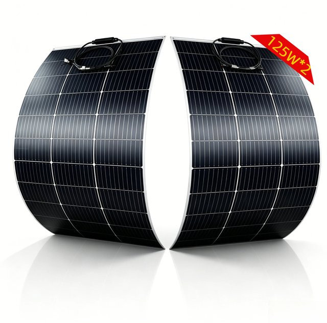 JINGYANGPV 2er Set Flexible Monokristalline Solarpanels 250W (2x 125W) 12V in Schwarz für Wohnmobil, Boot und Camping - Bild 1