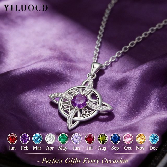 YILUOCD Halskette, Geburtsstein, Kristall, Stern-Mond-Knoten, Unisex - Bild 1