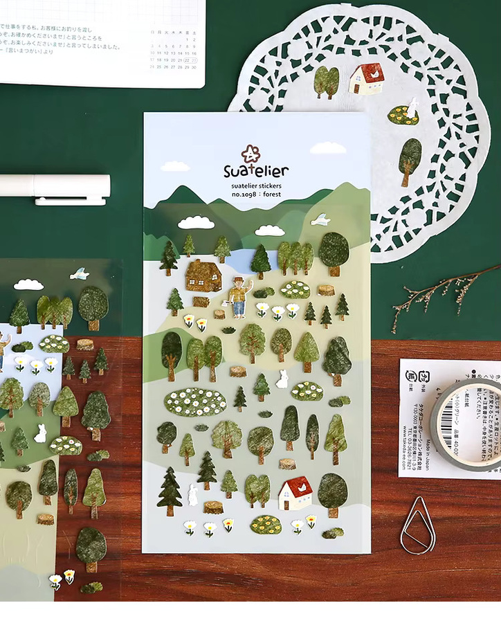Suatelier Dekorative Aufkleber Grüner Wald für Tagebuch und Scrapbooking in Grün und Multicolour - Bild 3