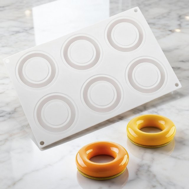 SHENHONG Silikon Backform mit 6-Zellen-Donut-Design in Weiß für Gebäck und Schokolade - Bild 1