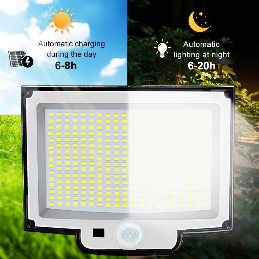 Solar-Außenleuchten mit 318 LED und Fernbedienung, IP65 wasserdichte Solar-Sicherheitsleuchten mit Bewegungssensor und 3 Beleuchtungsmodi, weiß - Bild 3