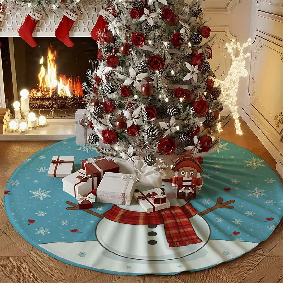 VIKAMA Weihnachtsbaum Rock mit Cartoon Schneemann und Schneeflocken in Blau und Weiß aus Stoff - Bild 2