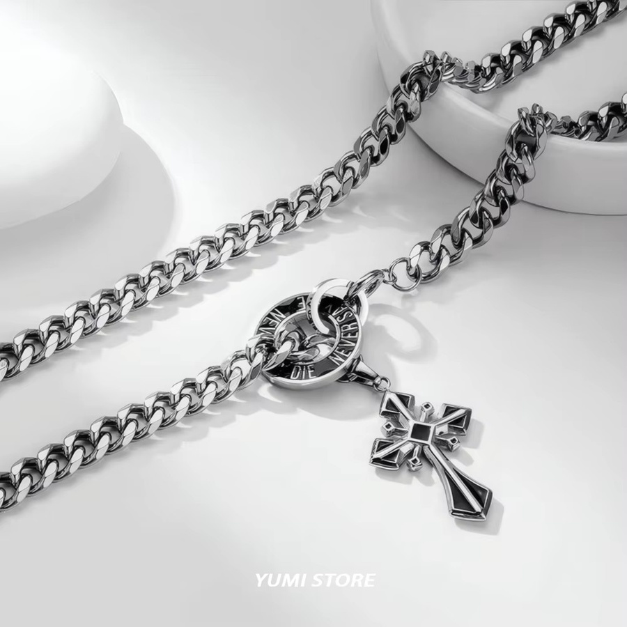 Halskette mit Kreuz Anhänger, Titan, Silber, Unisex - Bild 3