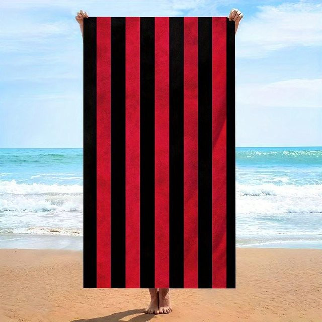 JMG Household Supplies Gestreiftes Strandtuch aus Mikrofaser in Rot und Schwarz, B/H: 80 x 160 cm - Bild 1