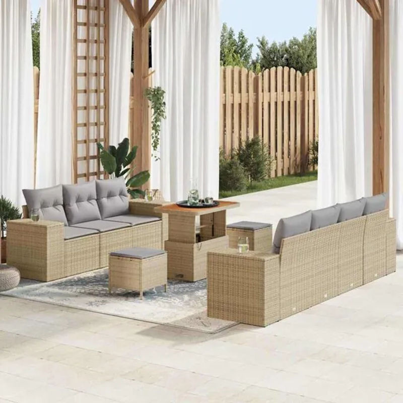 Modernes Garten-Sofa-Set aus Poly-Rattan und Metall in Beige von vidaxl, 10-teilig - Bild 1