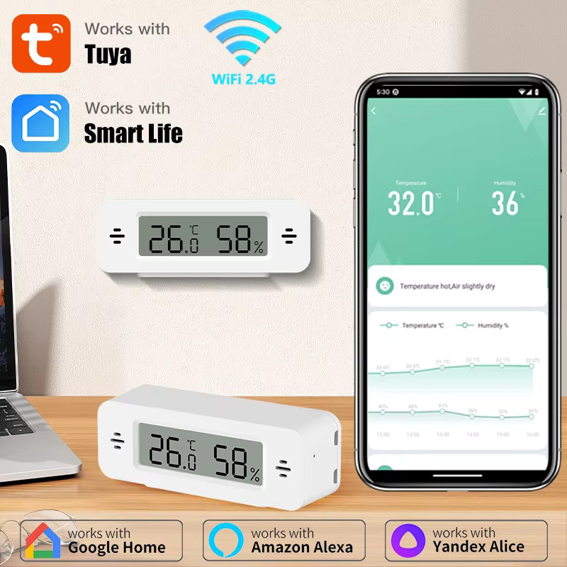 Tuya WiFi Mini-Thermometer Hygrometer in Weiß mit App-Steuerung und Smart Home Integration für Alexa und SmartLife - Bild 5
