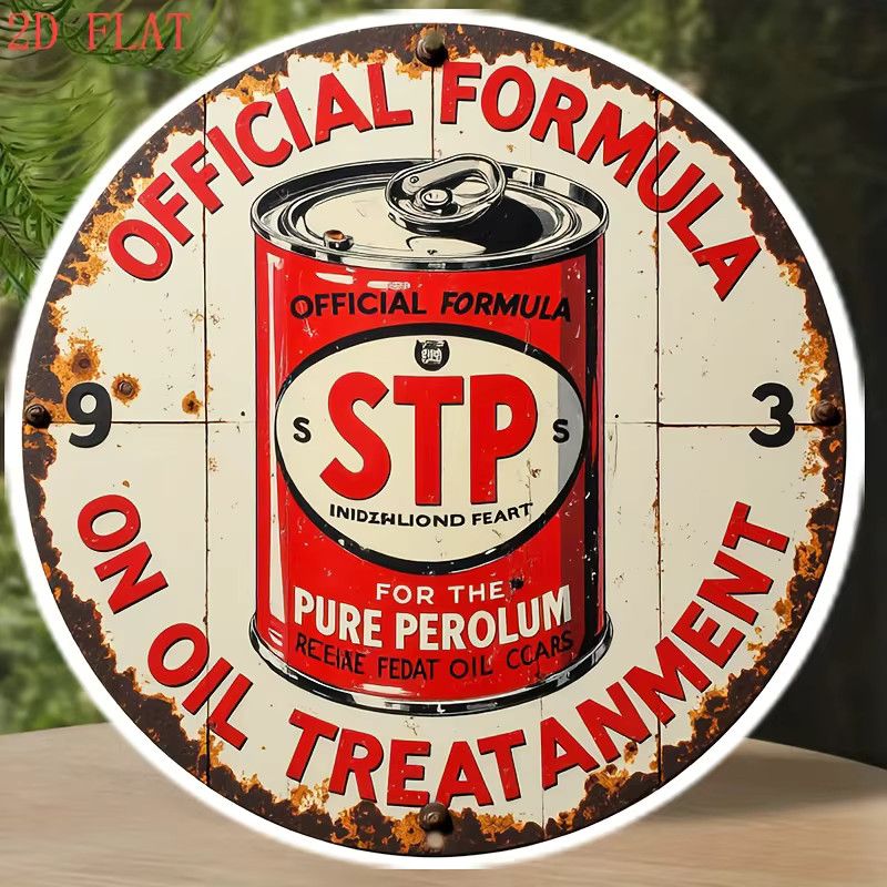 Vintage STP Ölbehandlung Metallschild in Rot und Schwarz für Mid-Century Garage und Männerhöhle - Bild 4