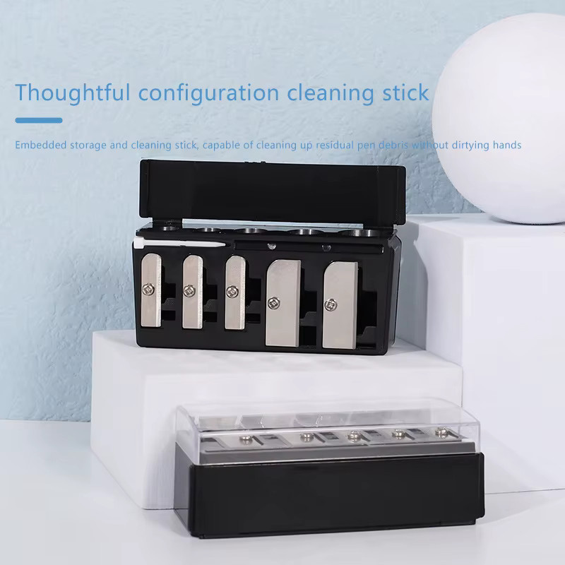 Multifunktionaler Bleistiftspitzer mit Deckel für Eyeliner und Lipliner, 4 oder 5 Löcher, Schwarz, Kunststoff - Bild 3