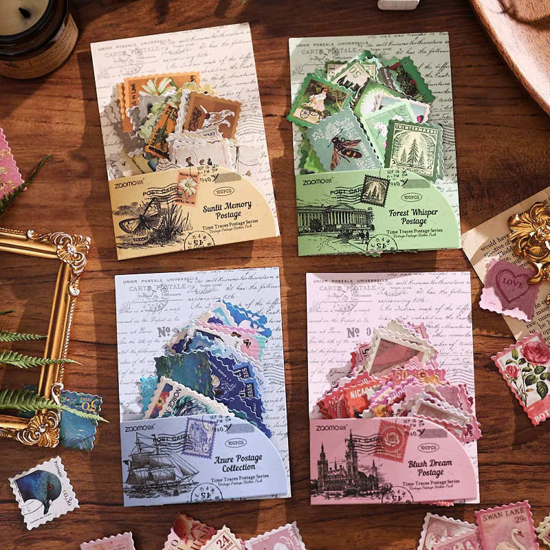 100 Blatt Retro-Stempelaufkleber mit verschiedenen Mustern in Multicolour für dein Journal und zur Dekoration - Bild 2