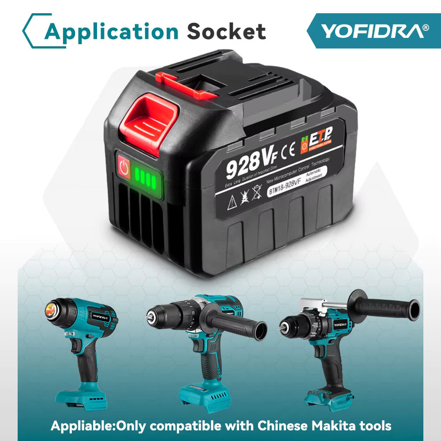YOFIDRA Wiederaufladbare Lithium-Batterie 18-21V in Schwarz für Makita 18V und 21V Kettensägen, Bohrmaschinen und elektrische Schraubenschlüssel - Bild 5