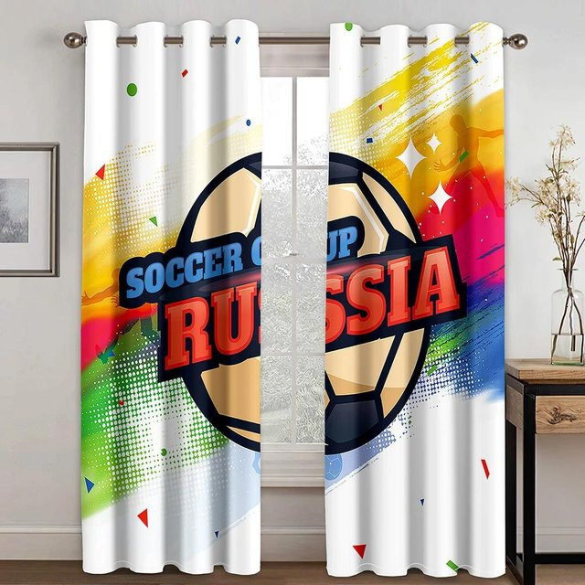 Yiran Furniture Dekorative Fußball Vorhänge für Kinder, 2 Paneele, halbtransparent, Polyester, Mehrfarbig, B: 50 cm, H: 130 cm - Bild 1